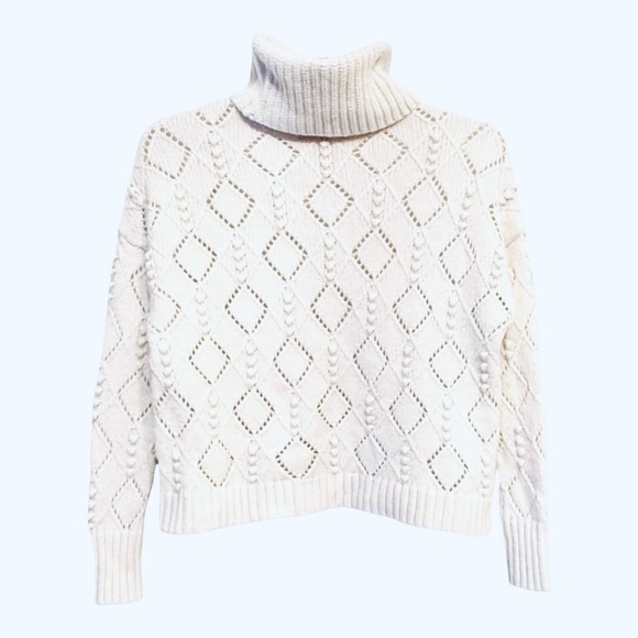 LOFT Small Whisper White Bobble Knit Wool Blend Long Sleeve Turtleneck Sweater - Picture 5 of 8